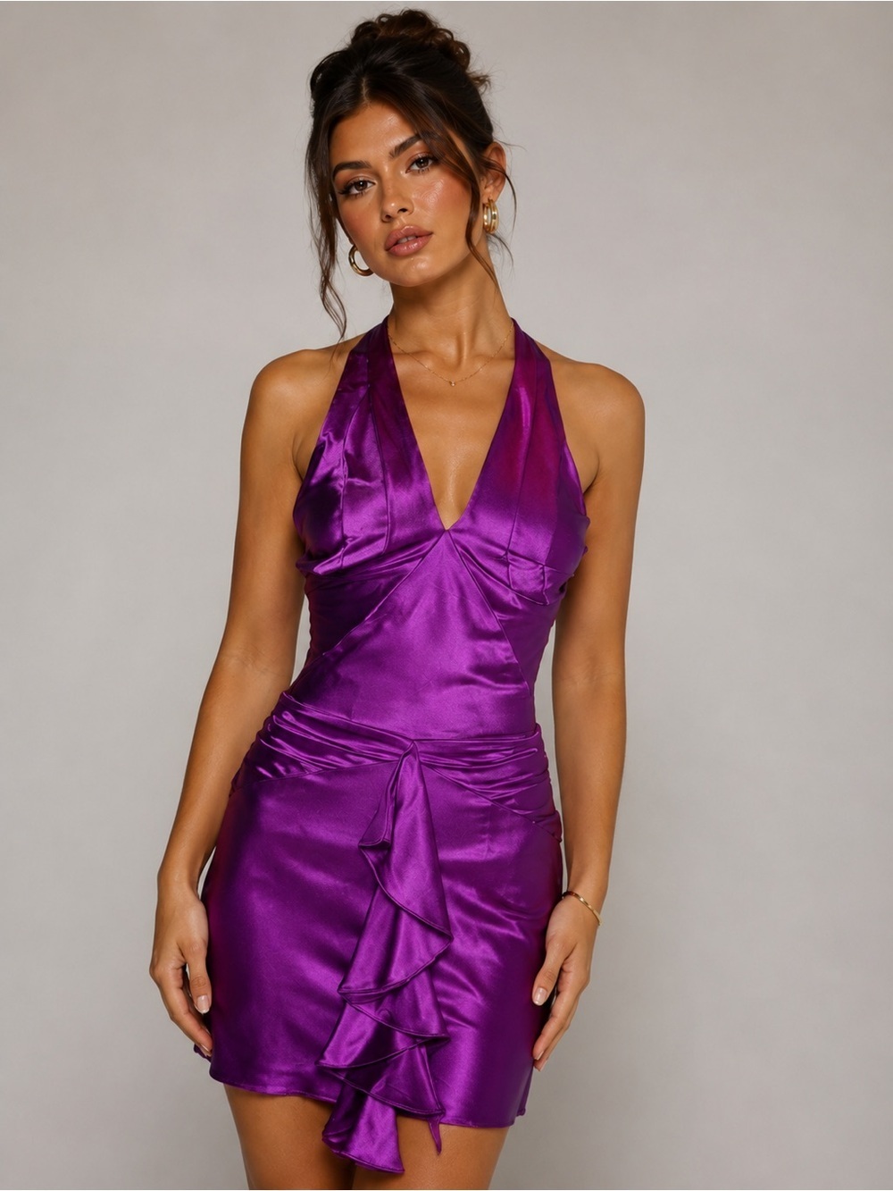 Guess by Marciano  Women's Purple Fairy Mini Cocktail 100% Silk Dress XS Halter